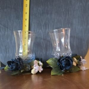 Elegant Glass Candle Holders with Blue Floral Accents